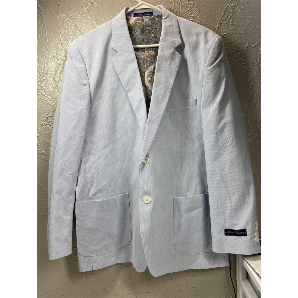 Alan Flusser Blue White Stripe Two Button Sport Coat Chest 44